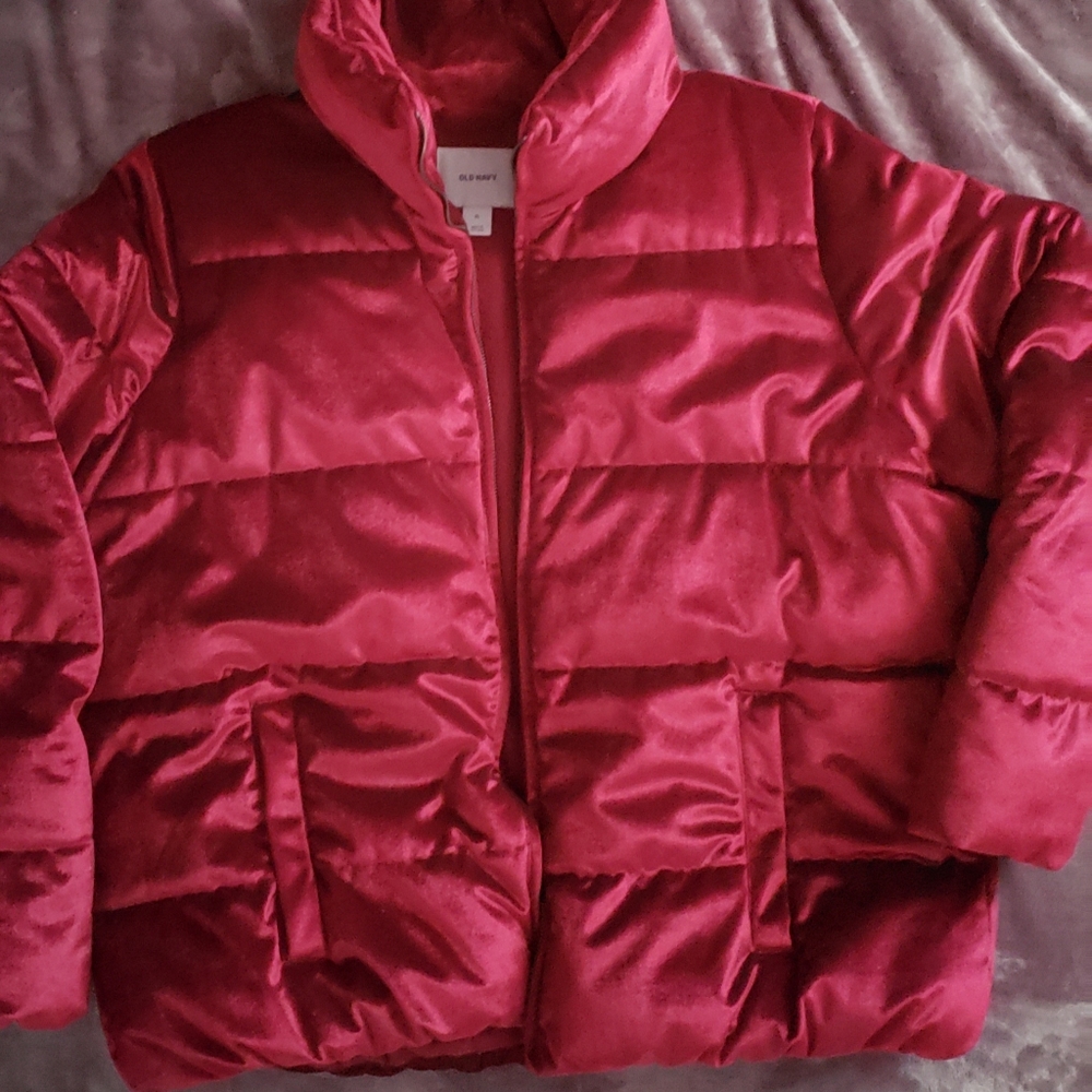 Women's XL Burgundy Velvet Puffer Jacket